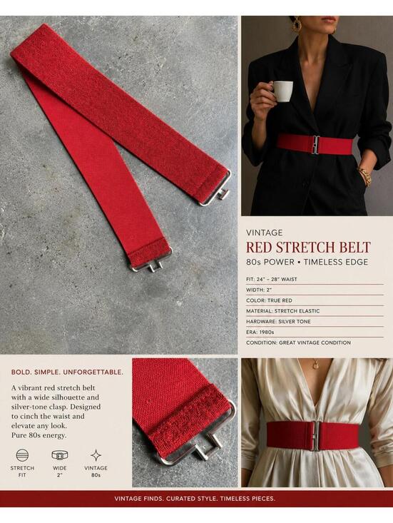 Accessories - Vintage Red Stretch Belt Wide 80s Statement Belt
